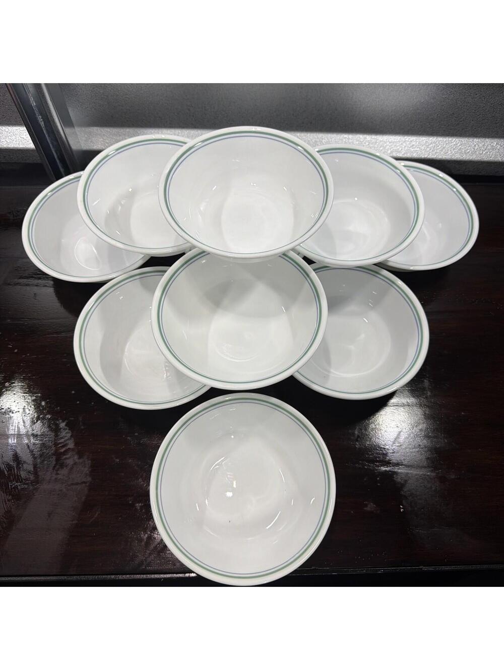 10~Vintage Corelle Country Cottage 6 1/4” soup/cereal bowl (blue/green stripe) *